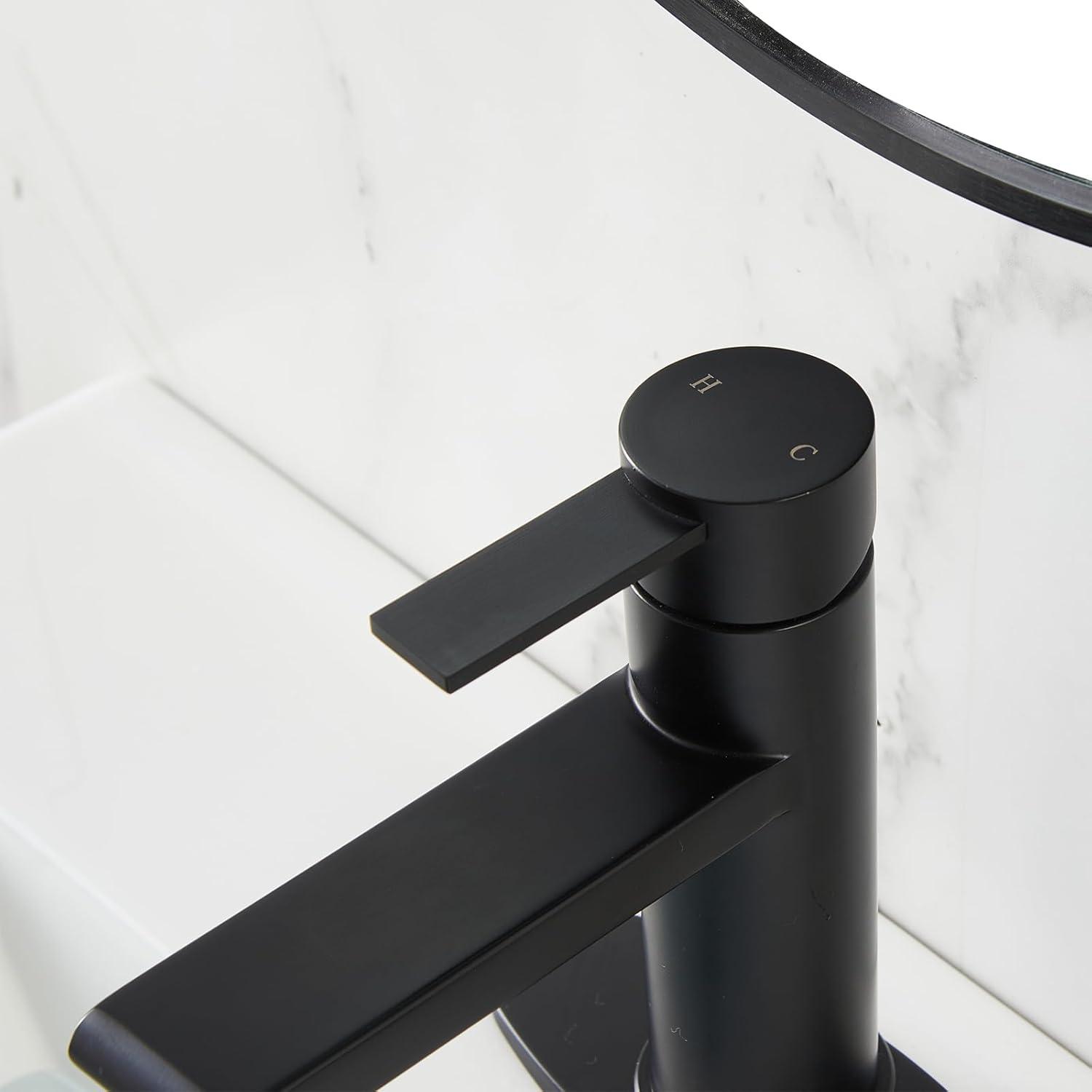Black Bathroom Faucet Single Hole Bathroom Sink Faucet, Matte Black Single Handle Vanity Basin Faucets with Supply Deck Plate, Modern Farmhouse RV Faucet 1 or 3 Holes