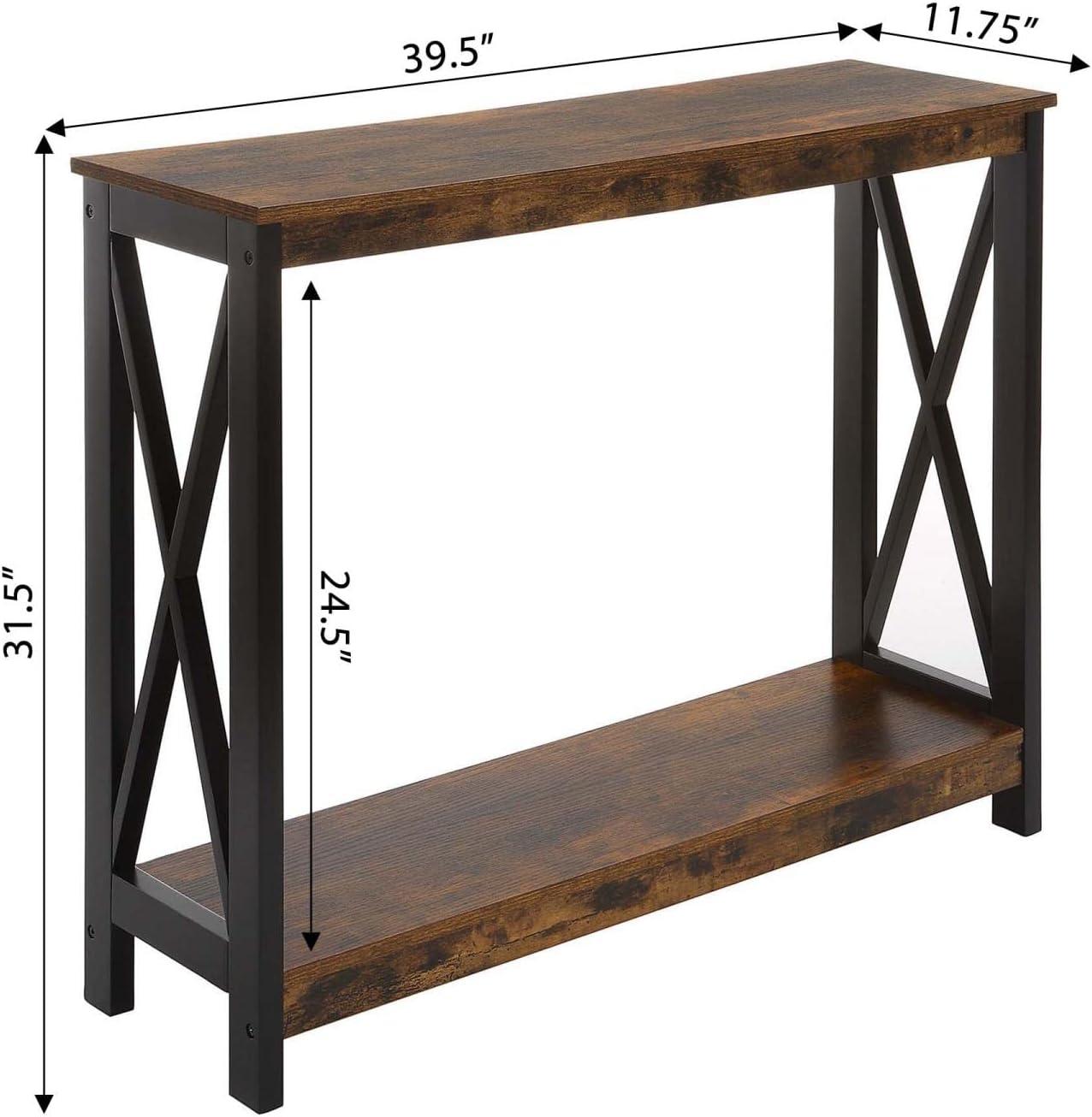 Oxford Barnwood & Black Metal Console Table with Open Shelving