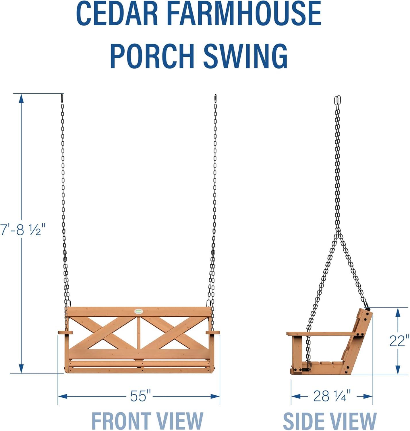 Farmhouse Cedar Outdoor Porch Swing with Chain and Oil Finish