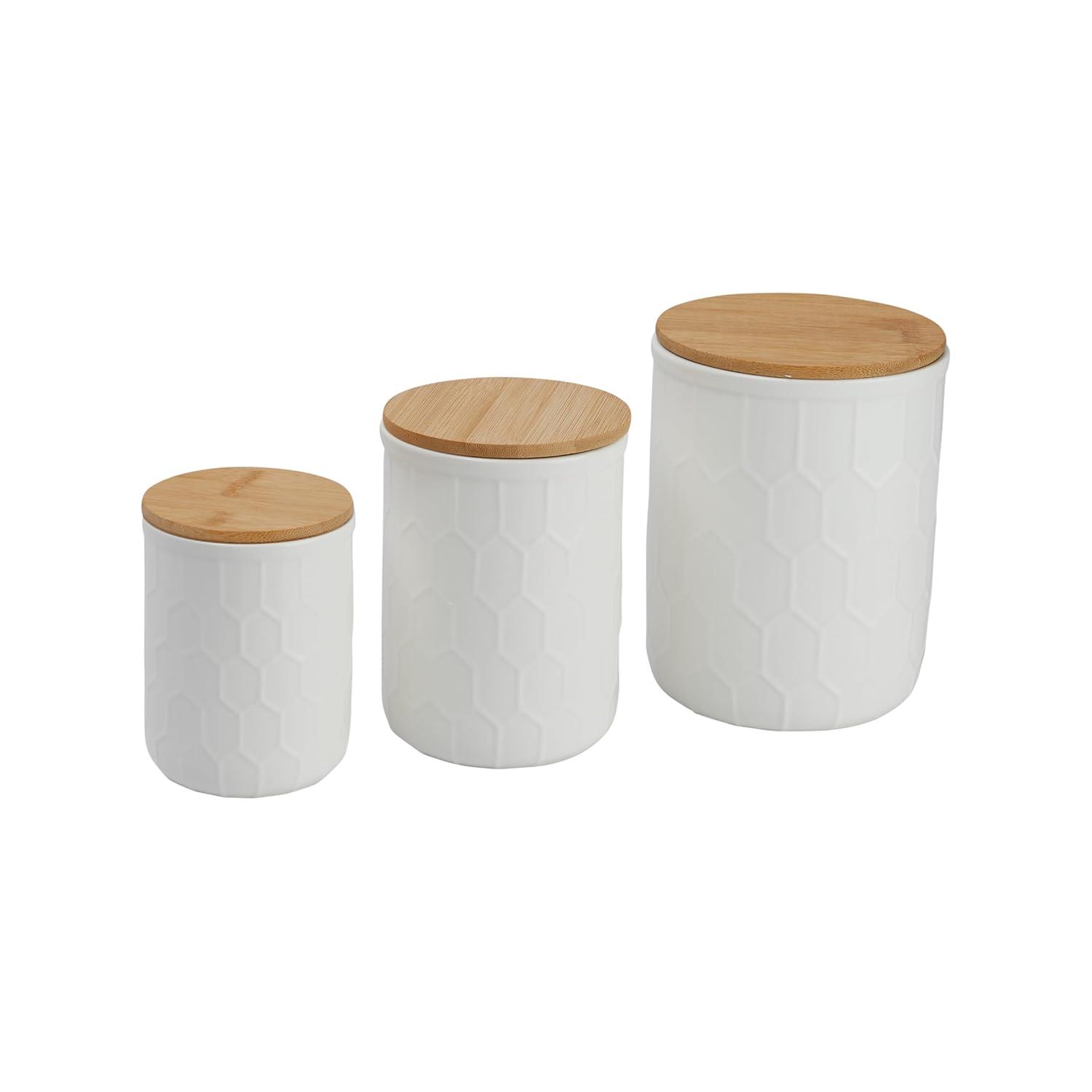Design Imports Antique White Matte Retro Vine Texture Ceramic Canister Set/3