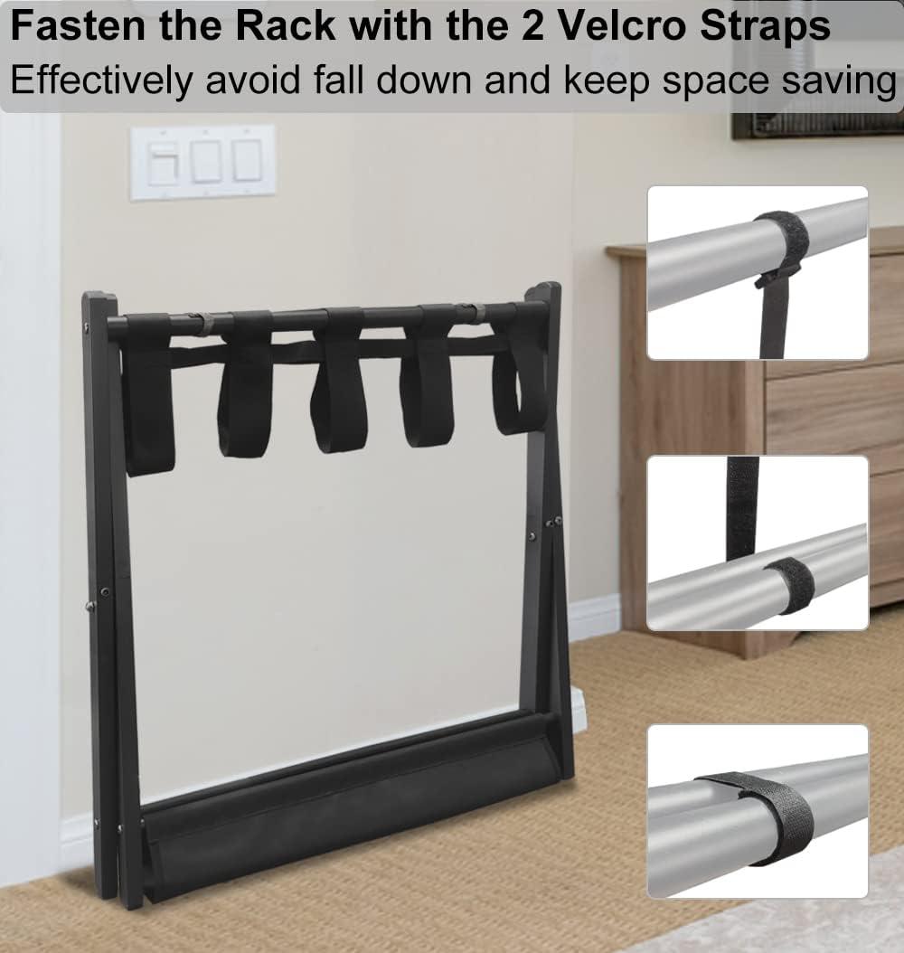 Black Steel Folding Luggage Rack with Storage Shelf, Set of 2