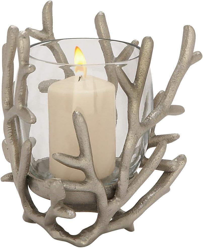 Aluminum Metal Pillar Hurricane Lamp with Coral Design