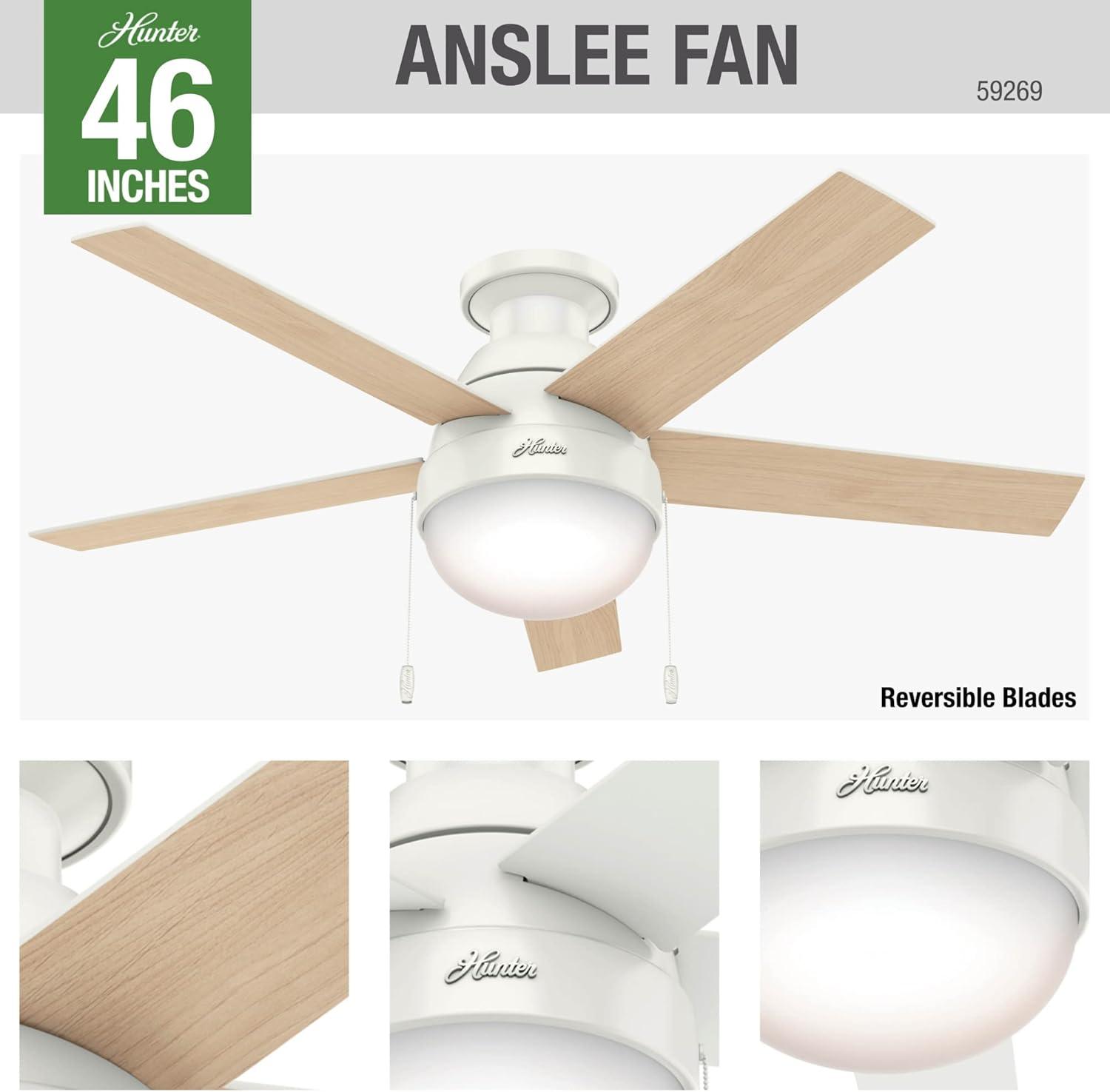 46" Anslee 5 - Blade LED Flush Mount Ceiling Fan with Pull Chain and Light Kit Included