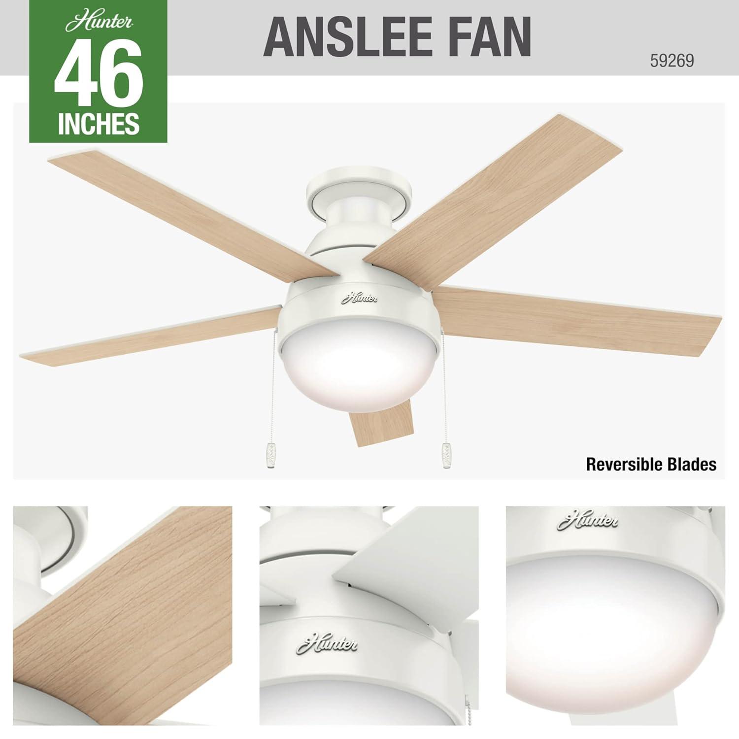 46" Anslee 5 - Blade LED Flush Mount Ceiling Fan with Pull Chain and Light Kit Included