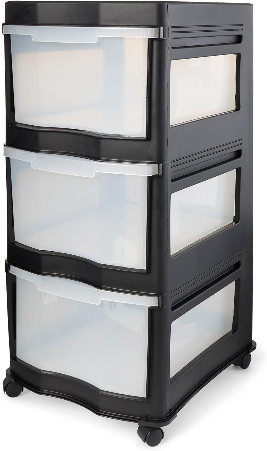 Life Story Classic 3 Shelf Standing Plastic Home Storage Organizer and Drawers with Wheels for Closet, Dorm, or Office