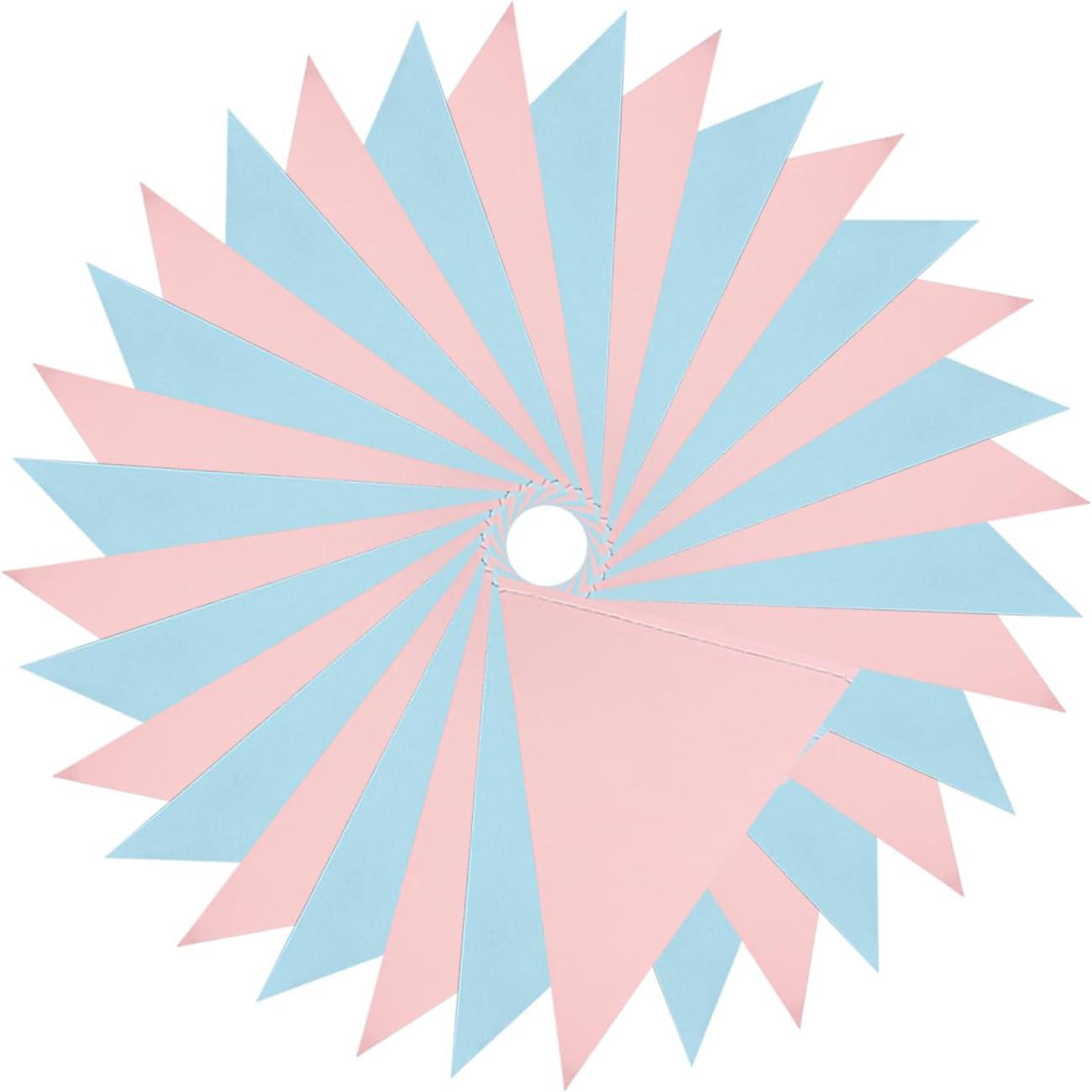 Mefuny 30 Feet Gender Reveal Pennant Banner 48PCS Light Blue and Pink Paper Triangle Flags Hanging Decor for Baby Shower Boy or Girl Gender Reveal Party Backdrop Birthday Party Nursery Decorations