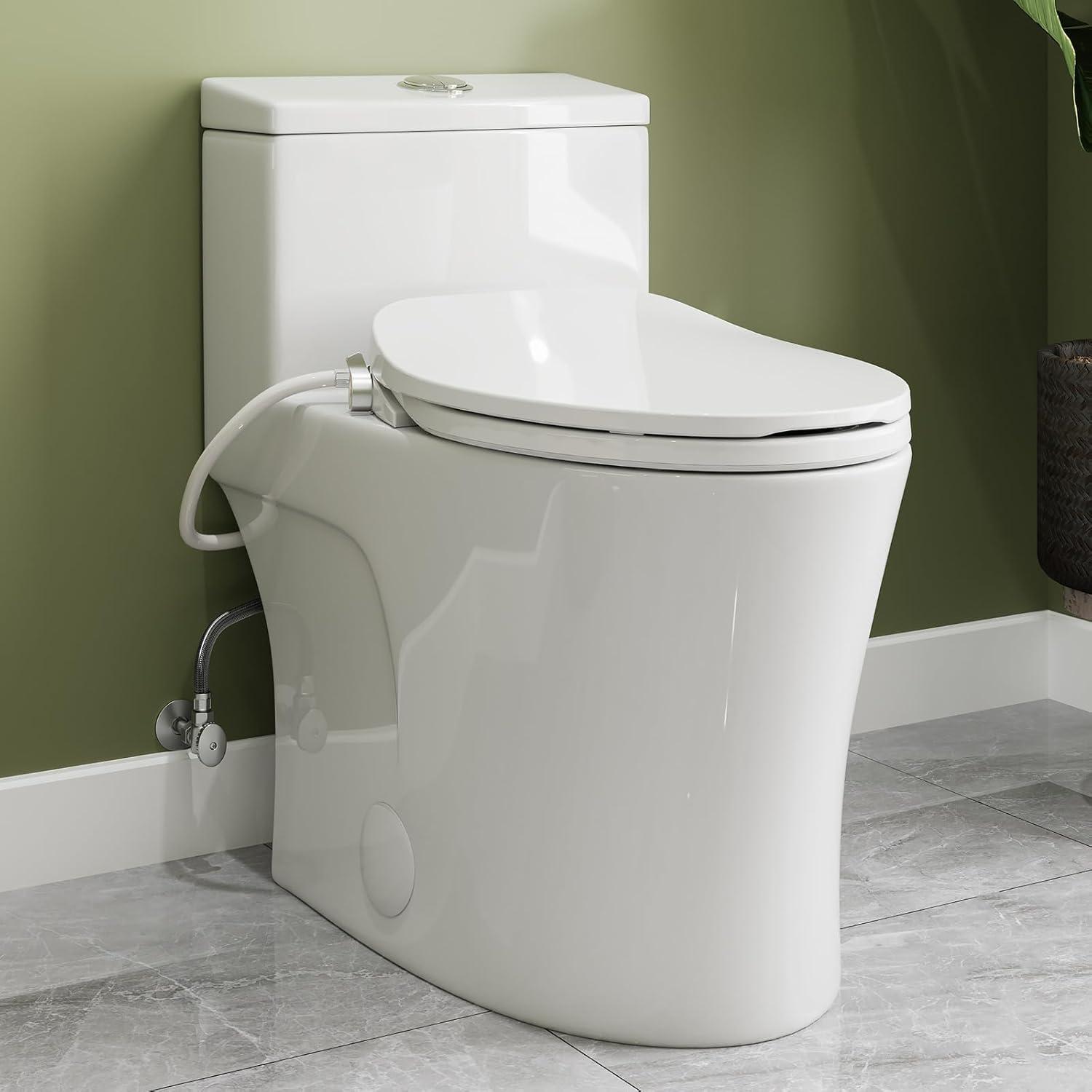 White Porcelain Elongated Dual Flush ADA Toilet with Bidet Seat