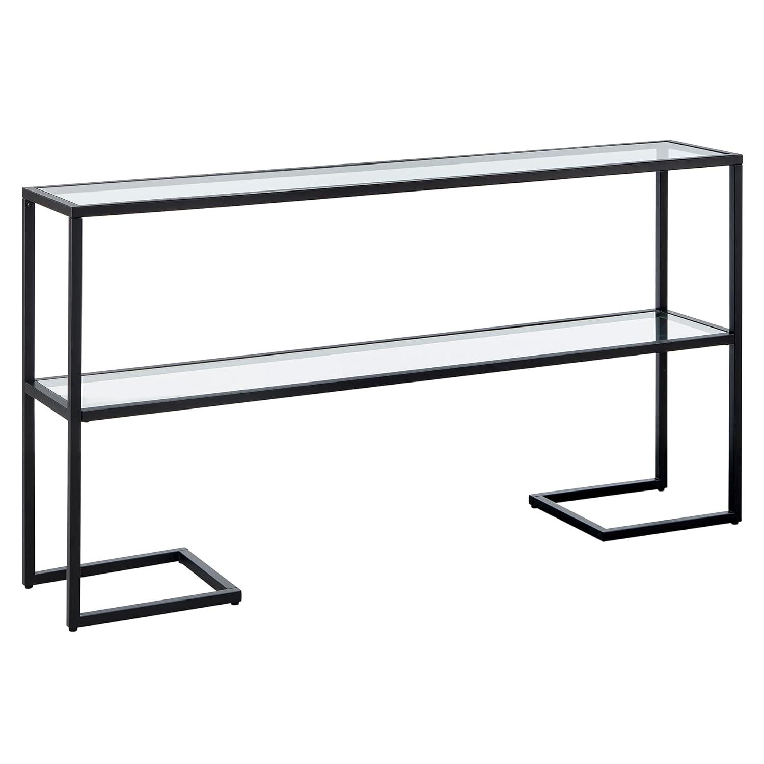 Evelyn&Zoe Errol 55" Wide Rectangular Console Table with Glass Top, Blackened Bronze