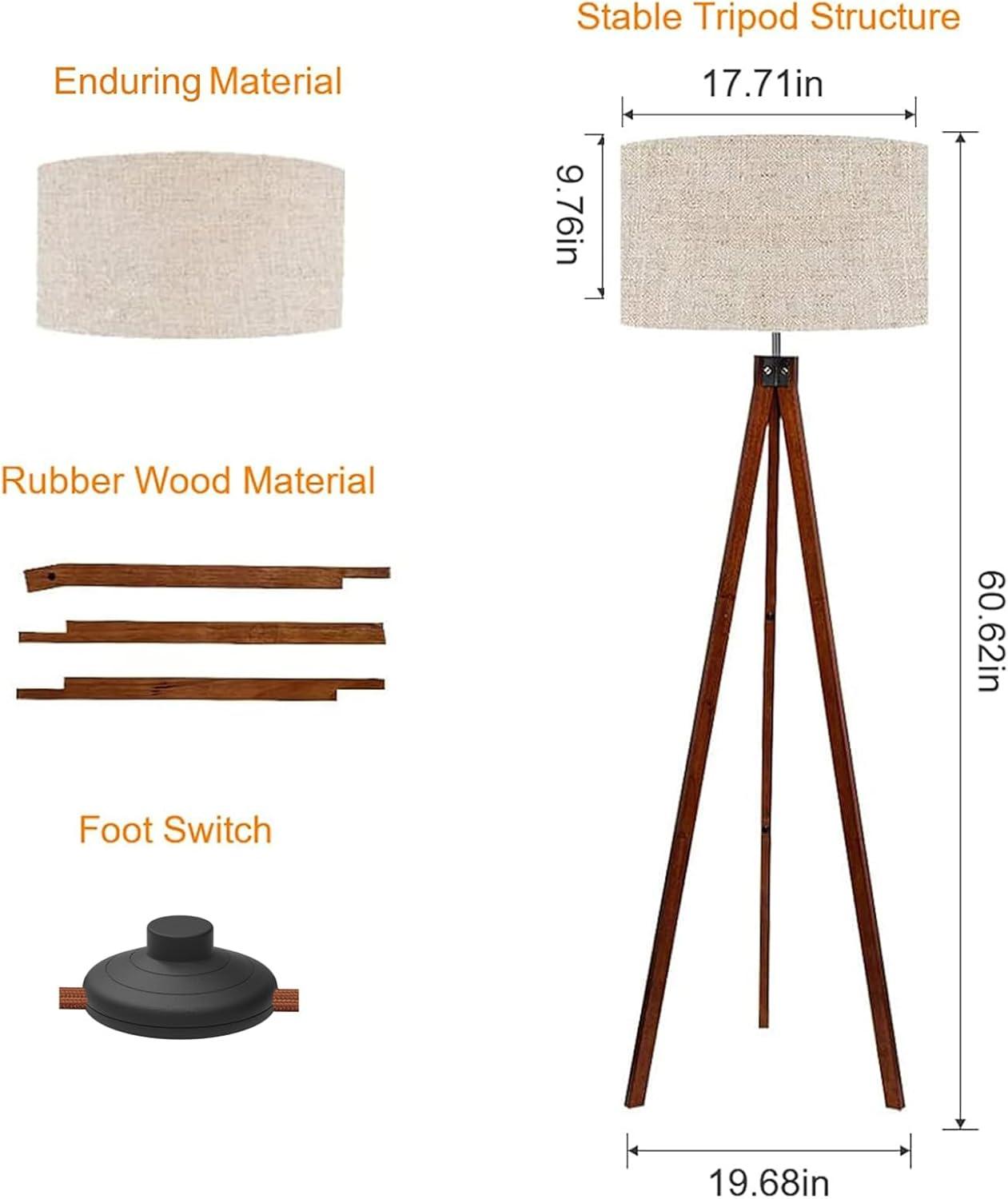 Dark Brown Wood Tripod Floor Lamp with Gray Shade