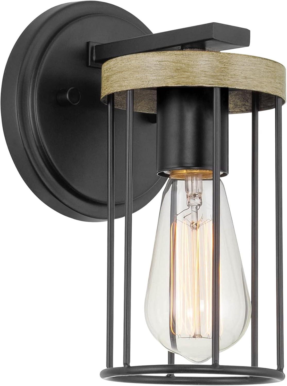 Kira Home Dayton 9" Farmhouse Wall Sconce, Smoked Birch Wood Style + Black Finish