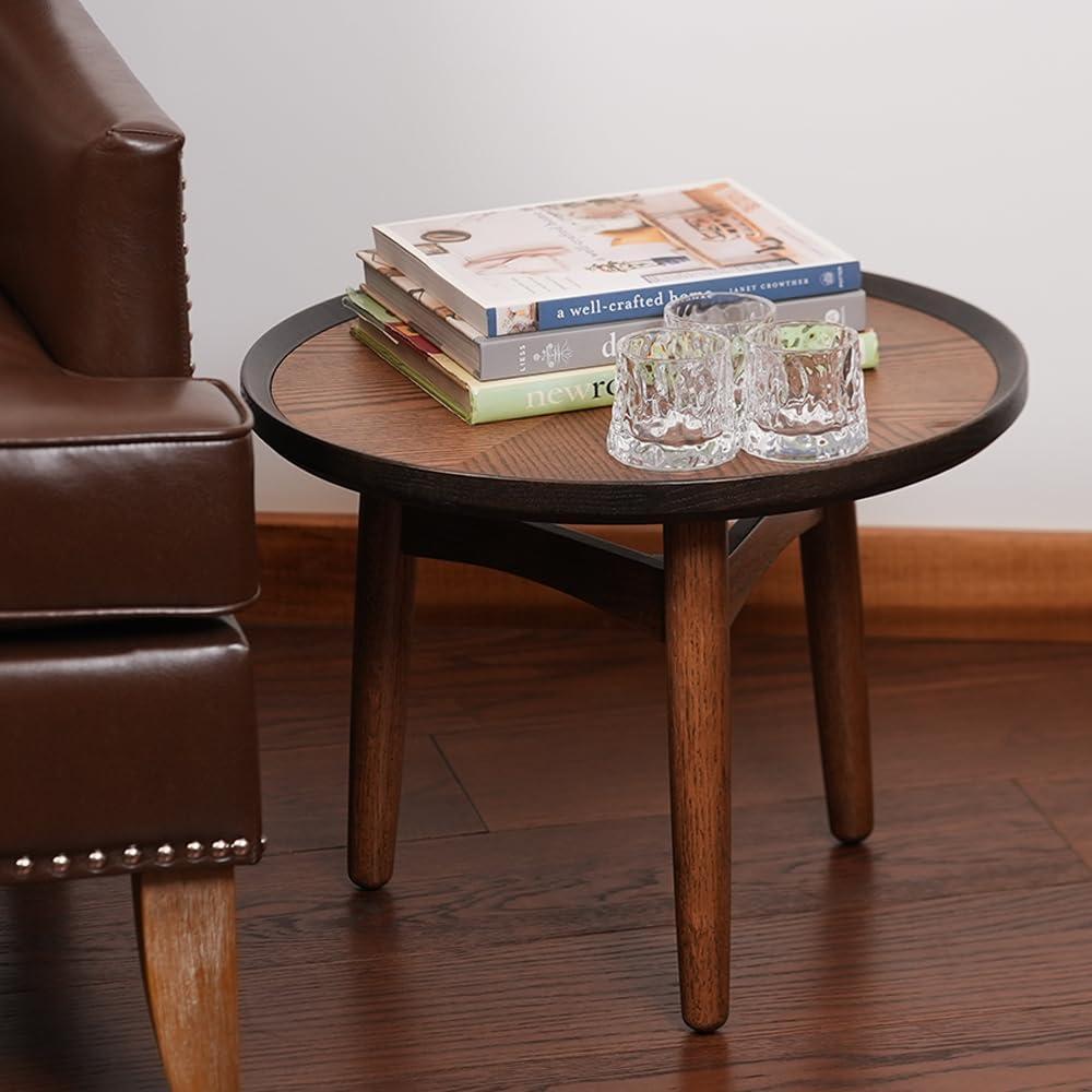 CONSDAN Nesting Table, Solid Oak Hardwood Structure Round Coffee Table & Side Table with Solid Wood Feet for Living Room, Bedroom, Balcony - Standard