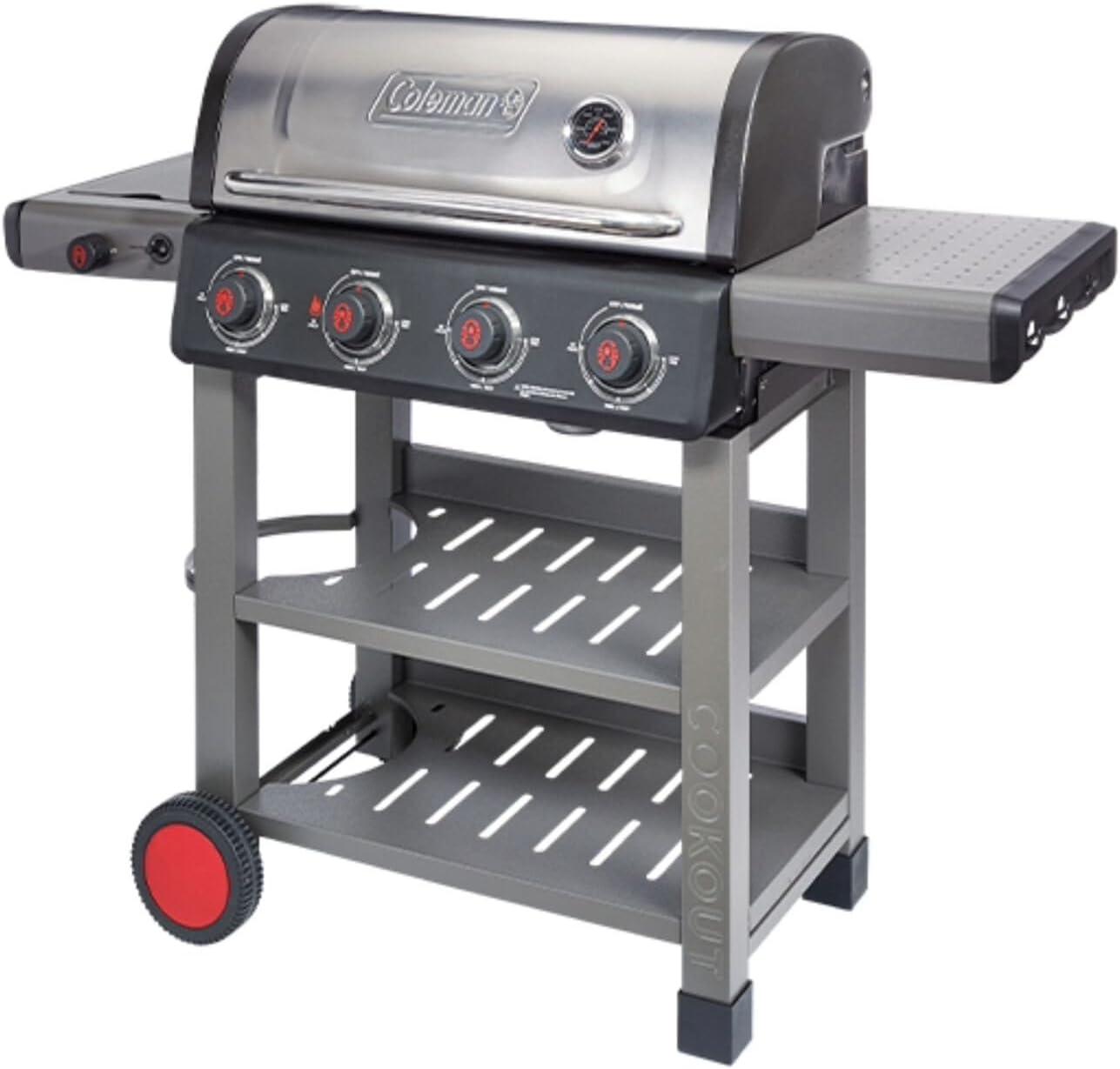 Coleman Cookout 4-Burner 36,000 BTU Propane BBQ Gas Grill w/ Side Burner, 637-Sq. In Cooking Surface