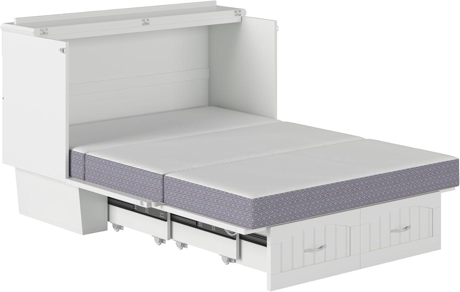 Nantucket Full Size Murphy Bed Chest with Mattress and Built-in Charger in White