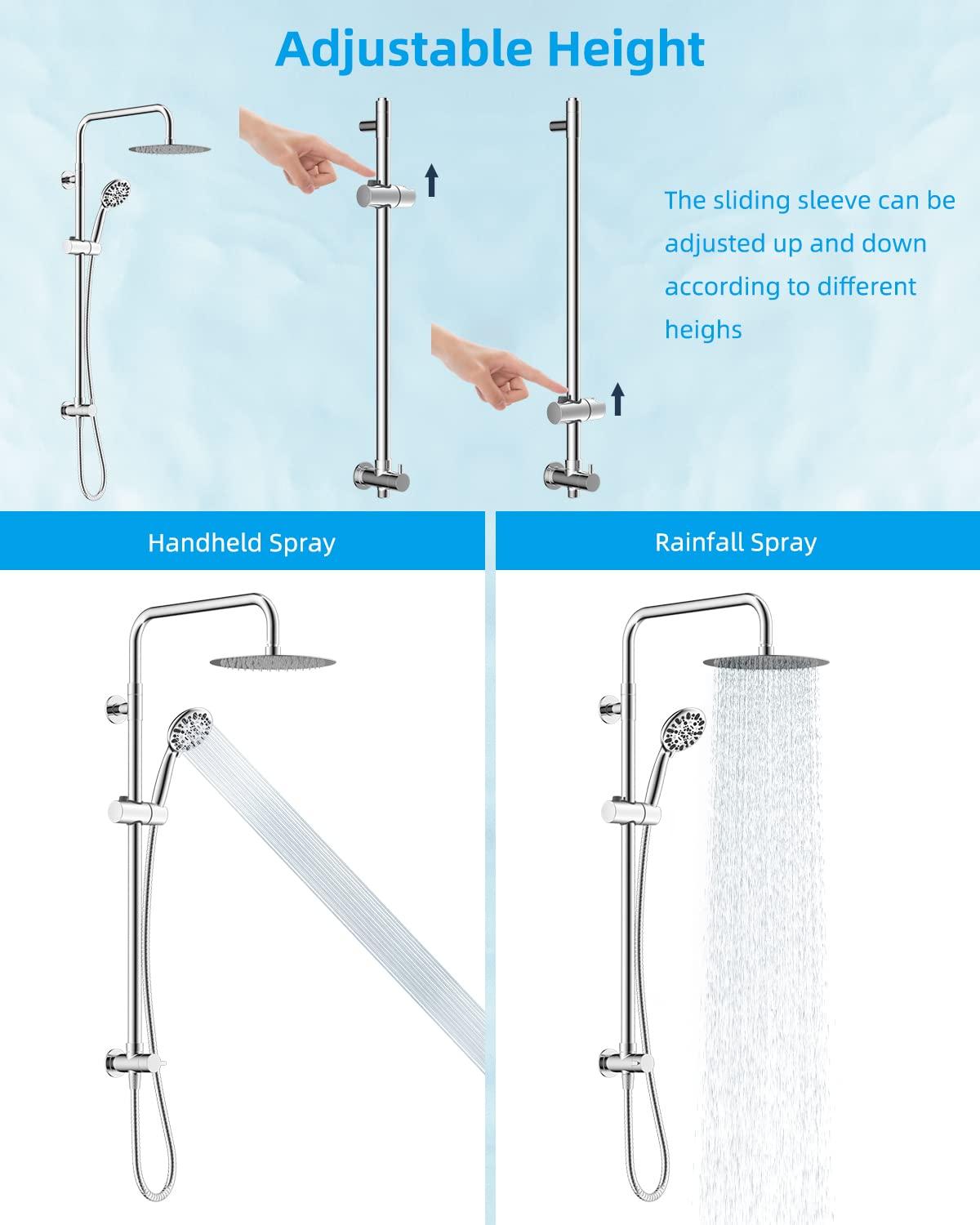 All Metal High Pressure Rainfall Shower Head System, Handheld Shower Combo with Slide Bar