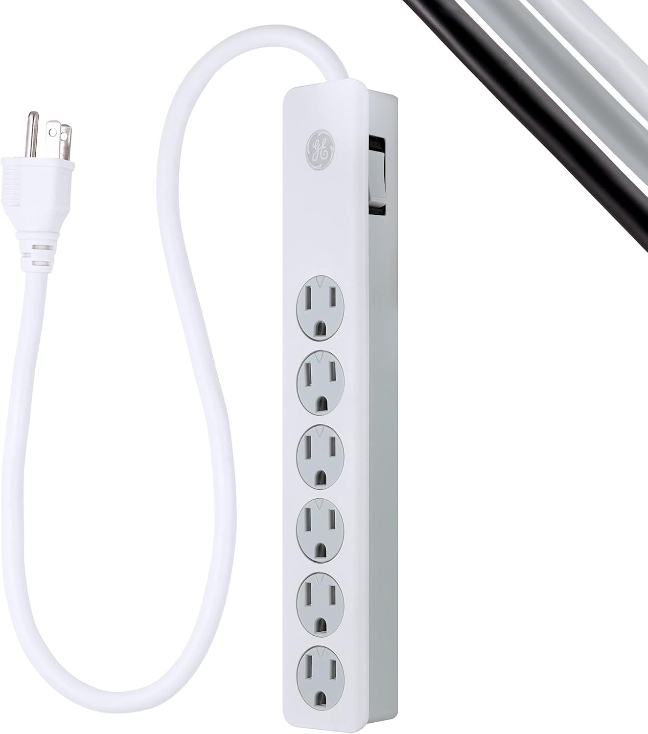 White 6-Outlet Surge Protector with 2 ft Cord