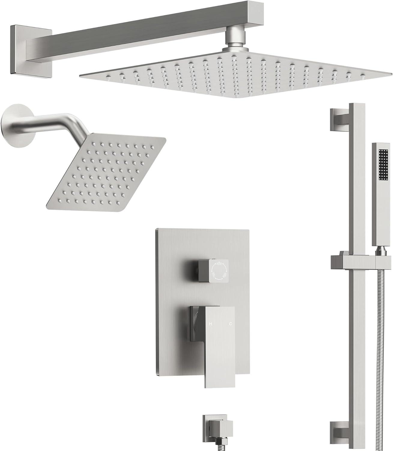 DualJetSpa Pressure-Balanced Shower System, Dual Wall Mount Showerheads with Slide Bar Handheld Spray