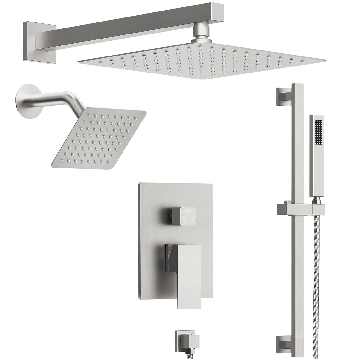 DualJetSpa Pressure-Balanced Shower System, Dual Wall Mount Showerheads with Slide Bar Handheld Spray