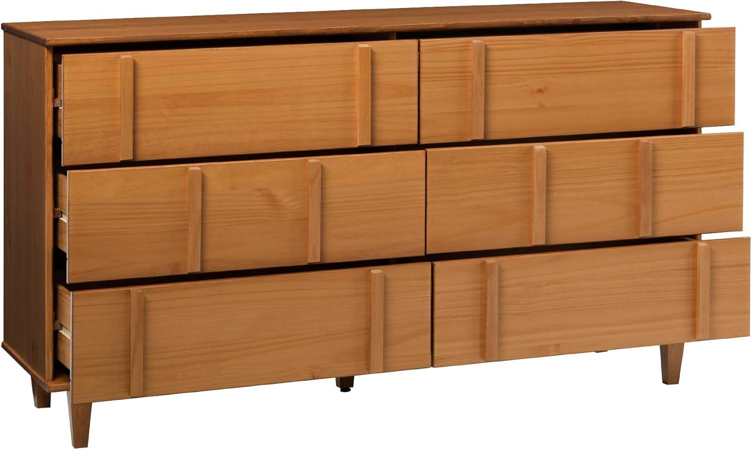 Walker Edison Pine Wood Dresser with 6 Drawers, Caramel, 60 in