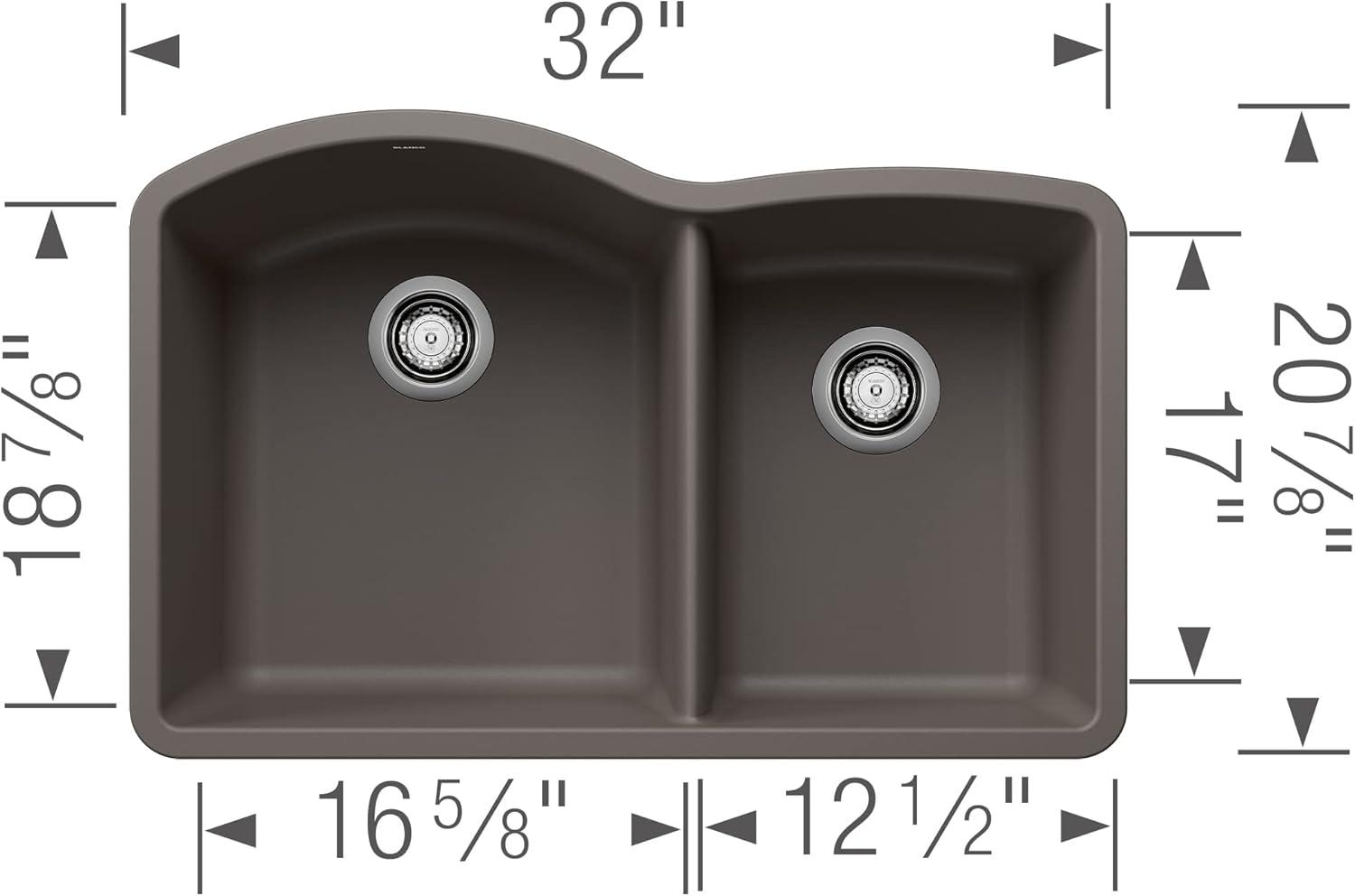 Volcano Gray Stone Double Bowl Undermount Kitchen Sink