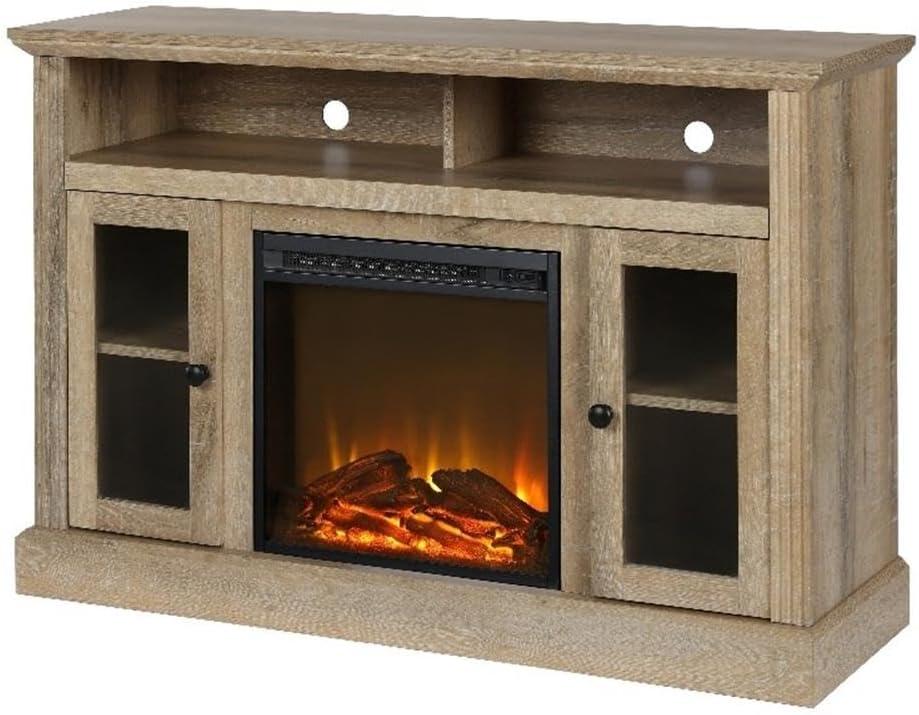 Natural Weathered Oak Electric Fireplace TV Console with Cabinet