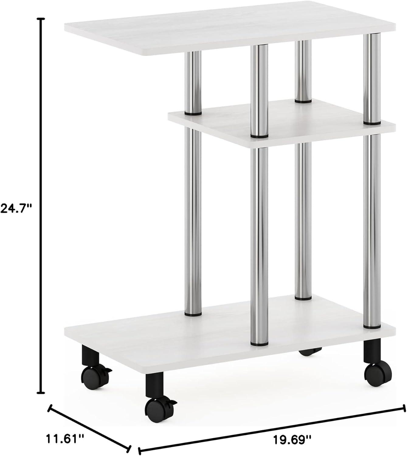 Furinno Turn-N-Tube U Shape Sofa Side Table with Casters, White Oak, Stainless Steel Tubes