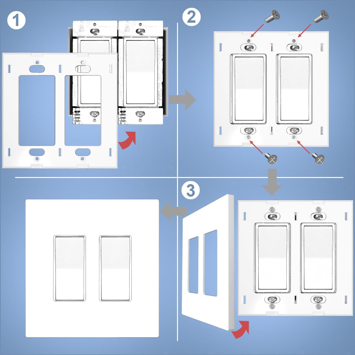 [10 Pack] NEU 2-Gang Screwless Oversize Decorator Wall Plates Child Safe Outlet Cover, 5.3" x 5.5", Unbreakable Polycarbonate Thermoplastic, Glossy White