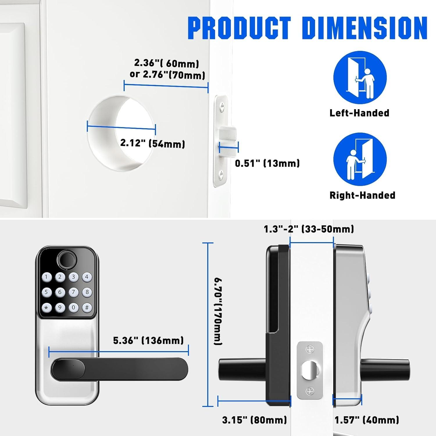 Smart Lock with Handle: Wi-Fi Keyless Entry Door Lock - Smart Locks for Front Door - Biometric Fingerprint Door Lock - Smart Door Lock with Keypad - Garage Door with App Control - Auto Lock