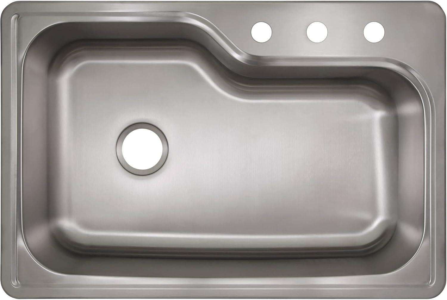 Design House 110593 Rectangular Single Bowl 33x22x8 in. 18-Gauge 3-Hole Kitchen Sink, Stainless Steel