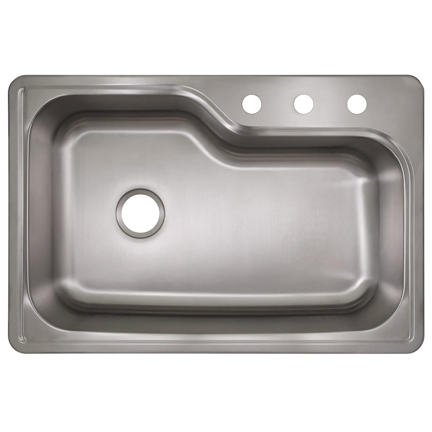 Design House 110593 Rectangular Single Bowl 33x22x8 in. 18-Gauge 3-Hole Kitchen Sink, Stainless Steel