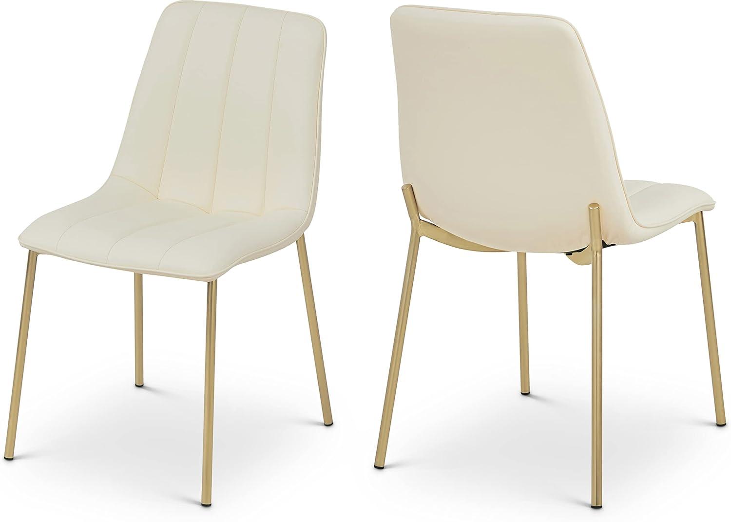 Cream Vegan Leather Dining Chair with Gold Metal Legs, Set of 2