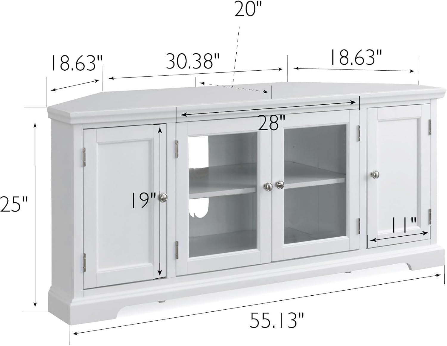 Leick Home 85386 Corner TV Stand with Enclosed Storage For 65" TV's, White