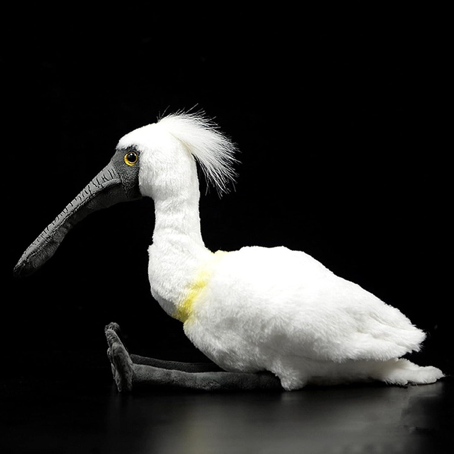 ZHONGXIN MADE Simulation Spoonbill Plush Toy - White Real Life Ibis Bird Simulation Plush Toys, Lifelike Crested Ibis Animals Spoonbill Stuffed Toys Birthday Gifts for Kids, 10.6 Inches