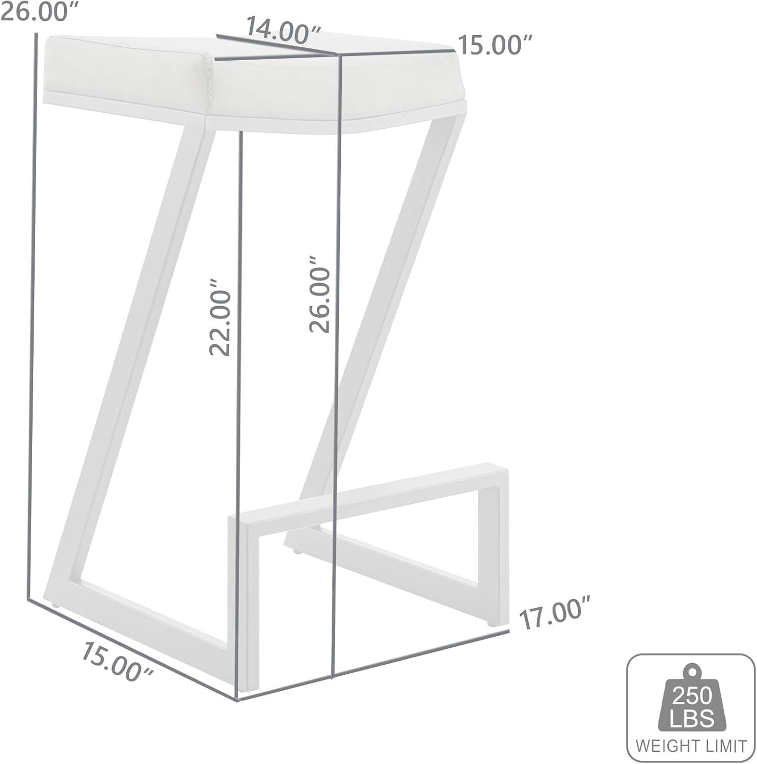 Armen Living Atlantis Backless Barstool, Brushed Stainless Steel Finish with PU Upholstery