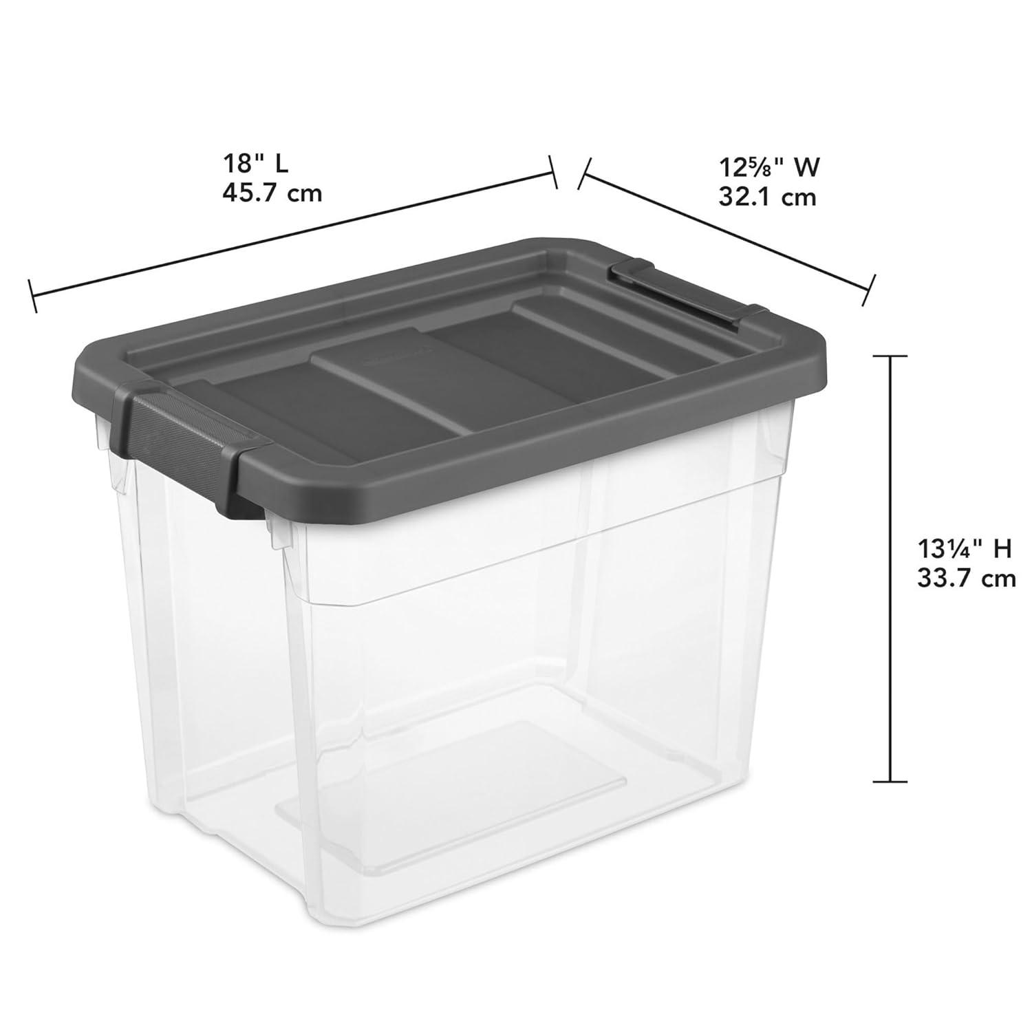 Sterilite 30 Quart Clear Plastic Stackable Storage Container Bin Box Tote with Grey Latching Lid Organizing Solution for Home & Classroom