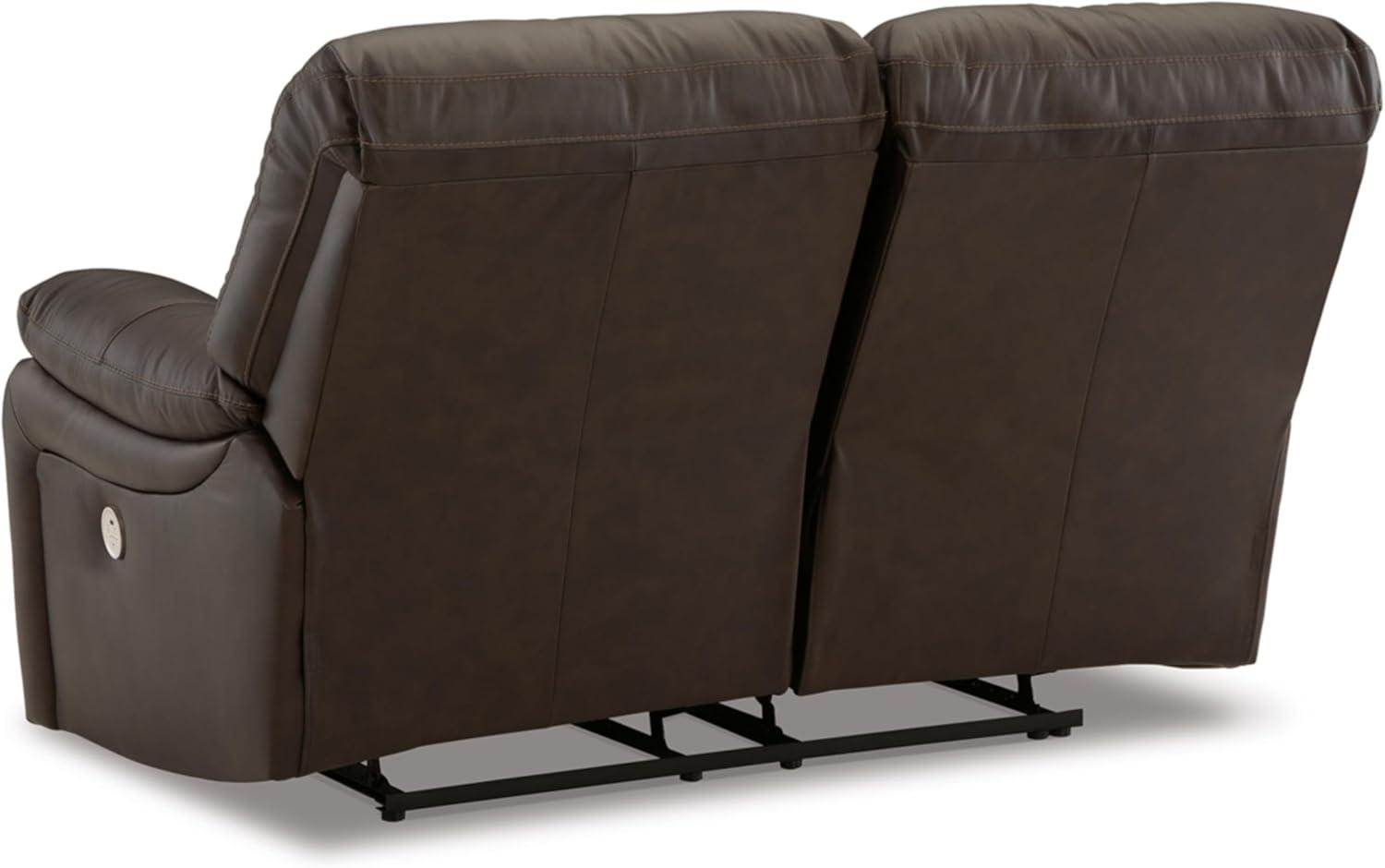 Dark Brown Faux Leather Power Reclining Loveseat with Pillow-top Arm