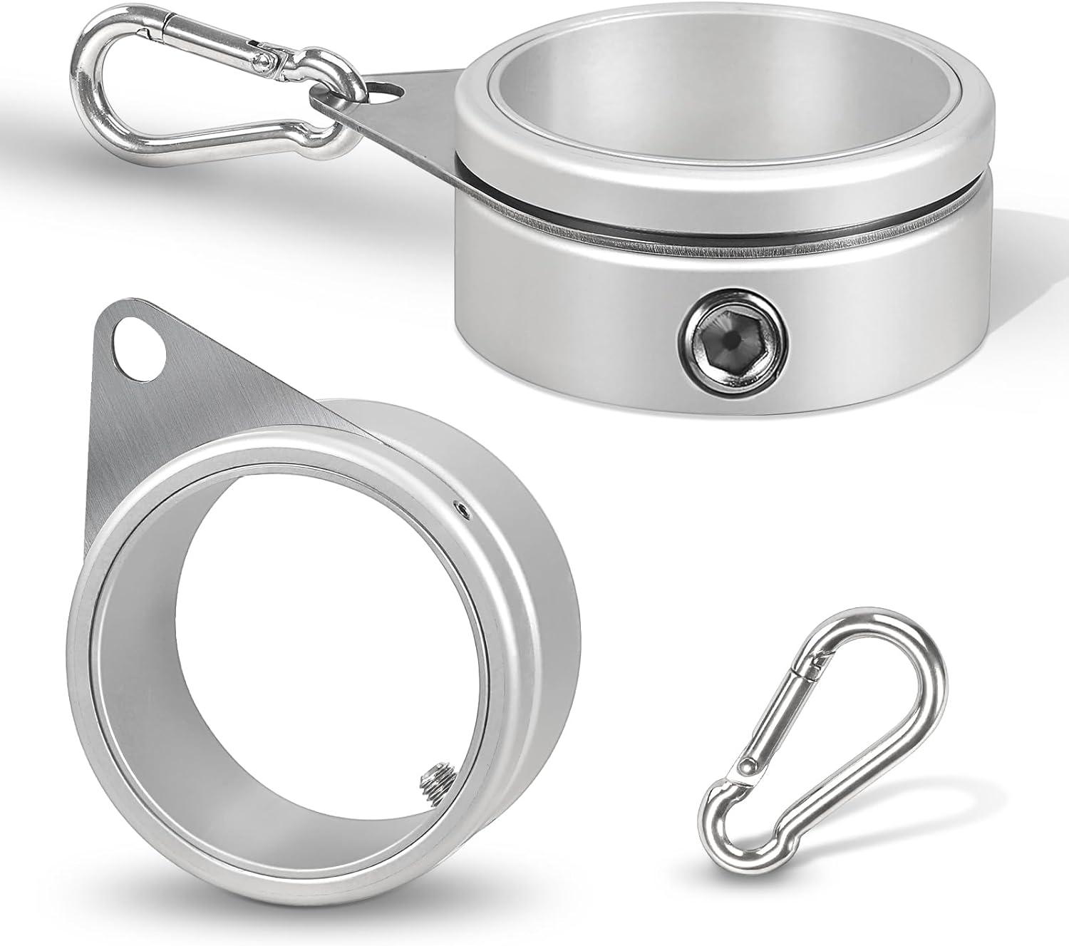 Matte Silver Aluminum 2-Inch Flagpole Rings with 360° Rotating Clips