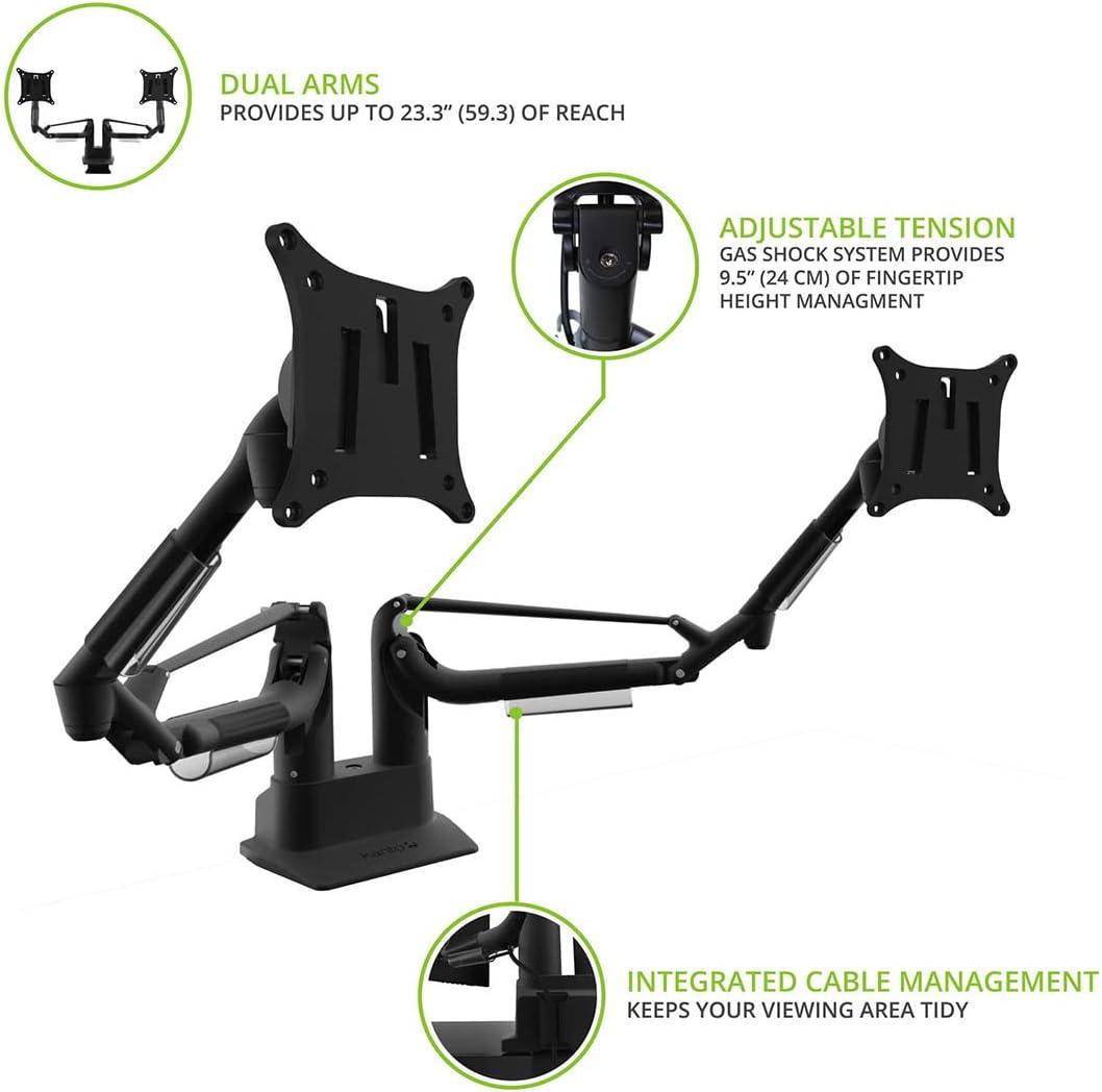 Black Aluminum Dual Monitor Desktop Mount with 360° Rotation