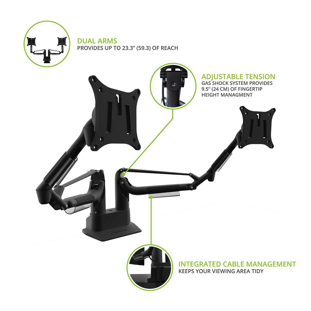 Black Aluminum Dual Monitor Desktop Mount with 360° Rotation