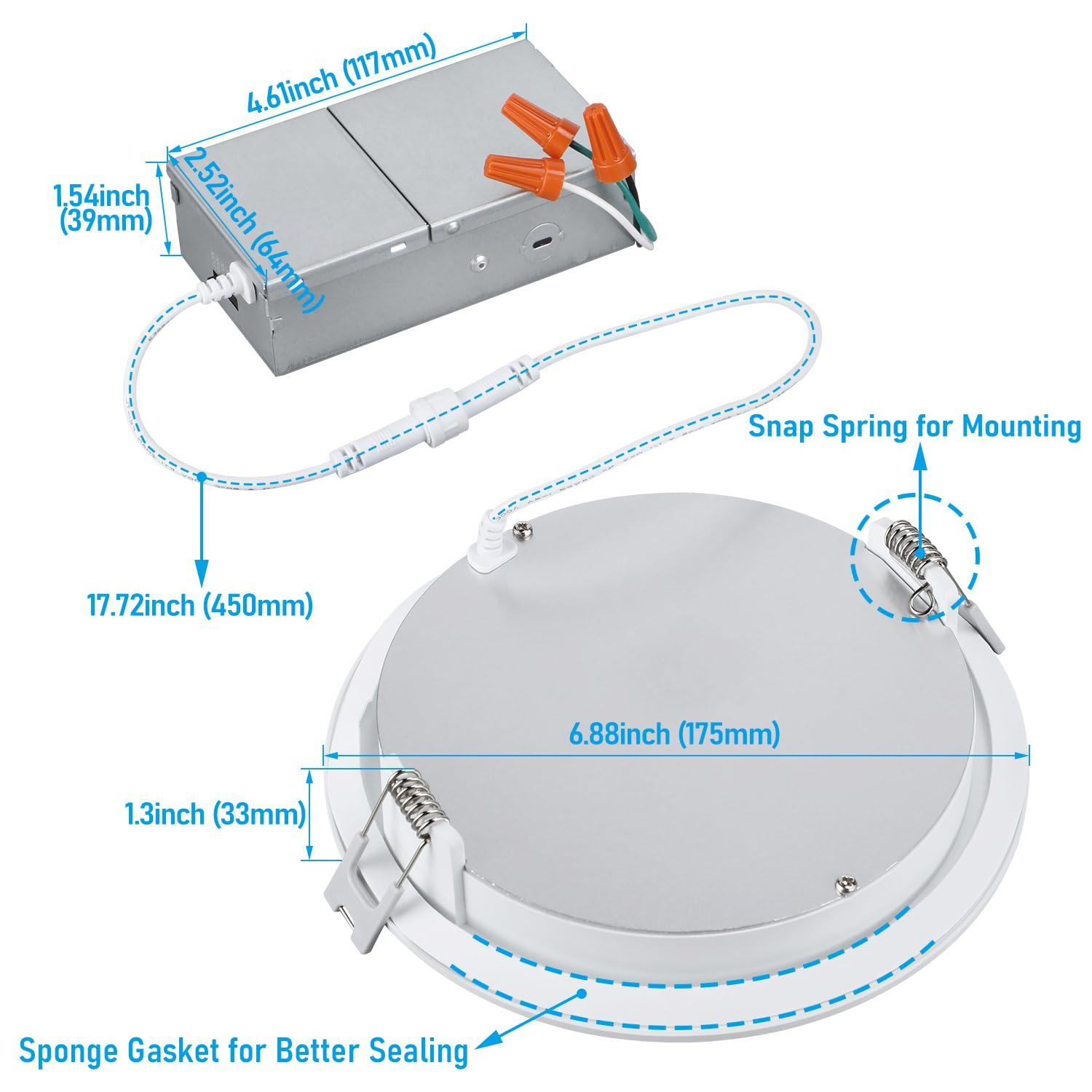 TORCHSTAR 5CCT 6 Inch Slim LED Recessed Lighting with Junction Box, CRI90 Dimmable 12W Ultra-Thin LED Recessed Light, 2700K-5000K Selectable, 1000LM Downlight, ETL & Energy Star, Pack of 6