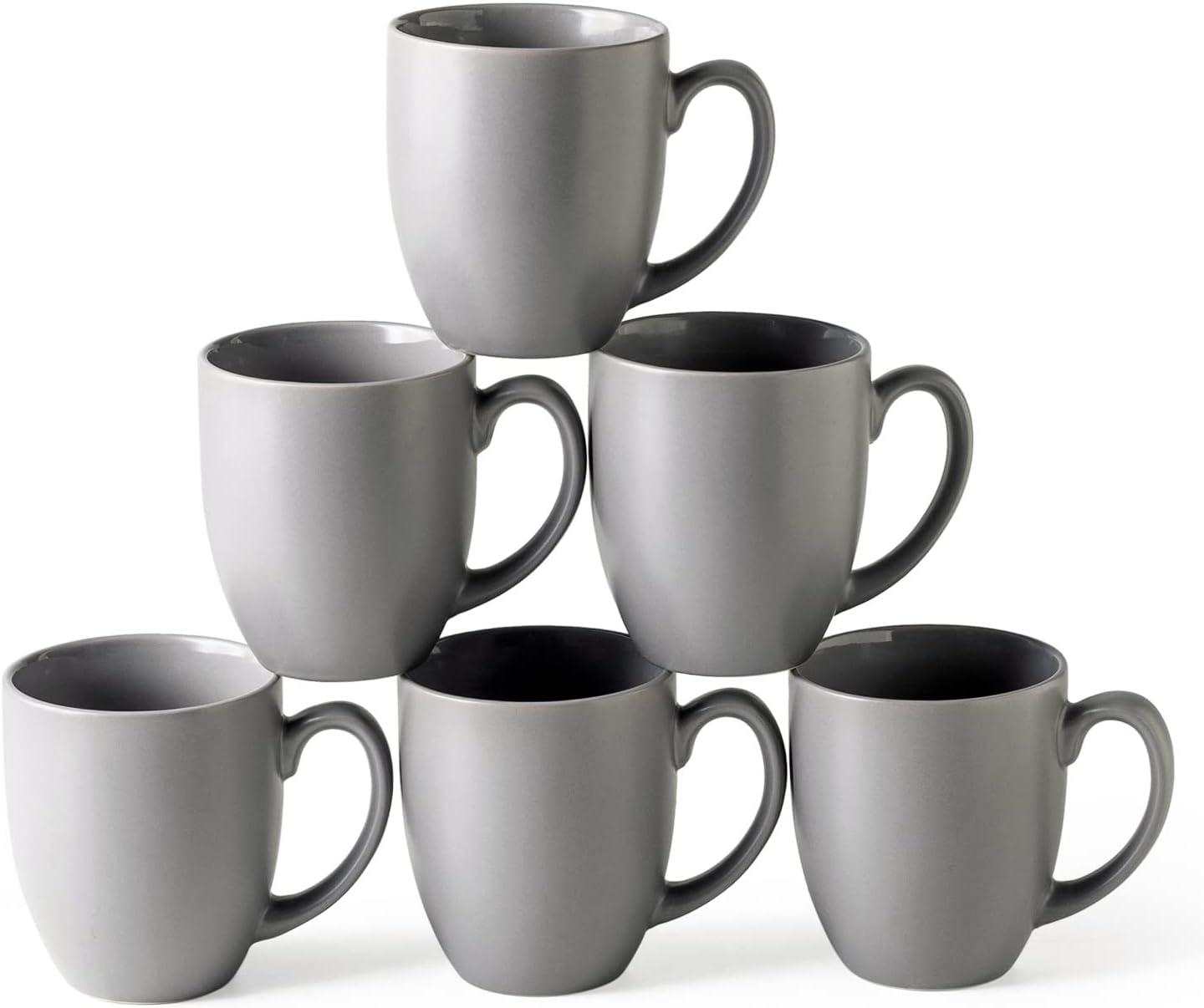 Matte Gray Ceramic 16oz Beverage Mugs Set of 6