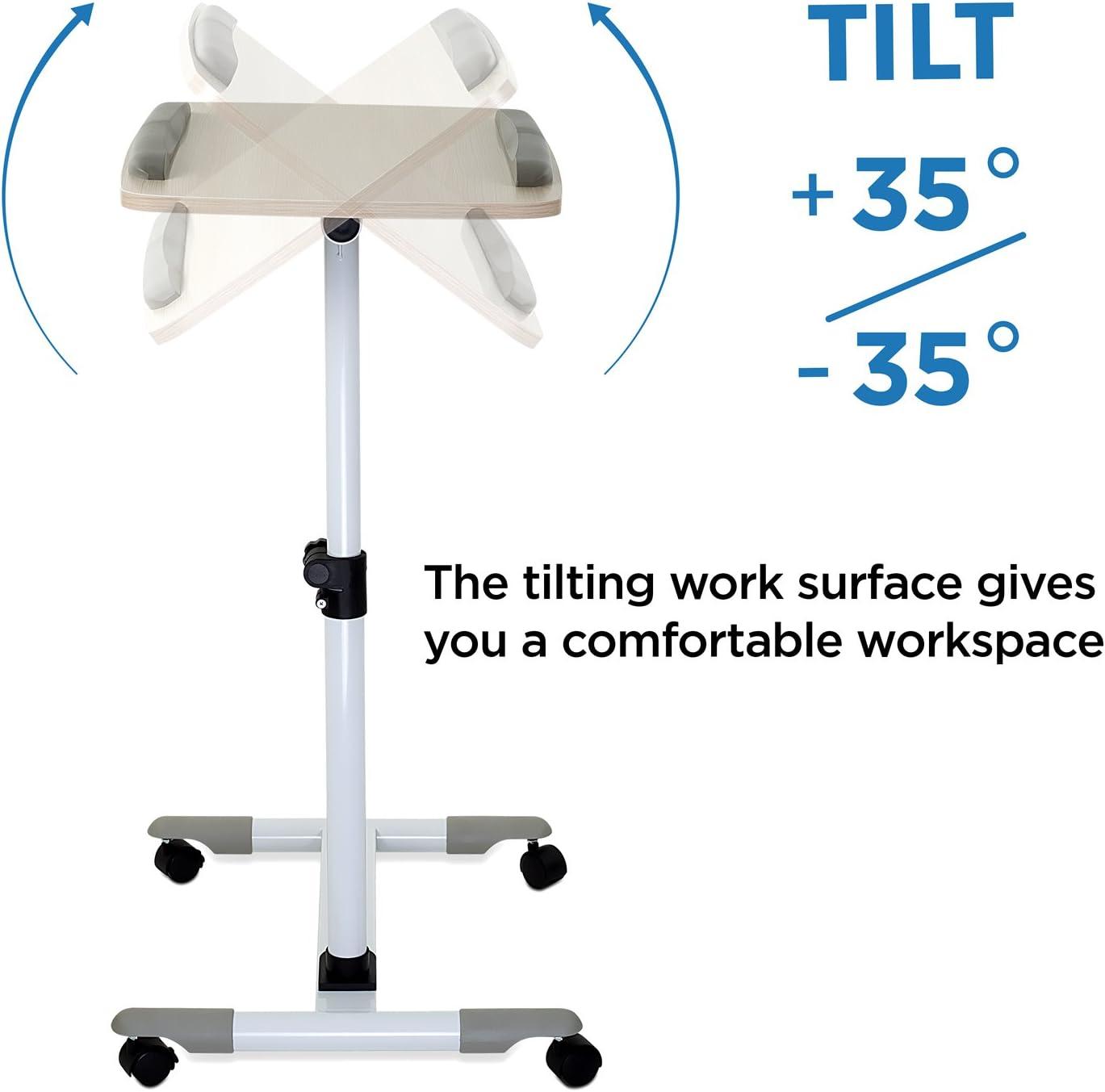 Mount-It! Rolling Mobile Standing Desk - Small Rolling Desk for Laptop, Over Bed Hospital Medical Tray, Projector Stand, Mobile Music Stand, Height Adjustable Tilting Wood with Lockable Wheels