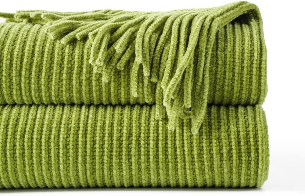 Battilo Orange Throw Blanket with Fringe Geometric Bed Salmon Knit Throws for Couch,Fall Blanket,50"x60"