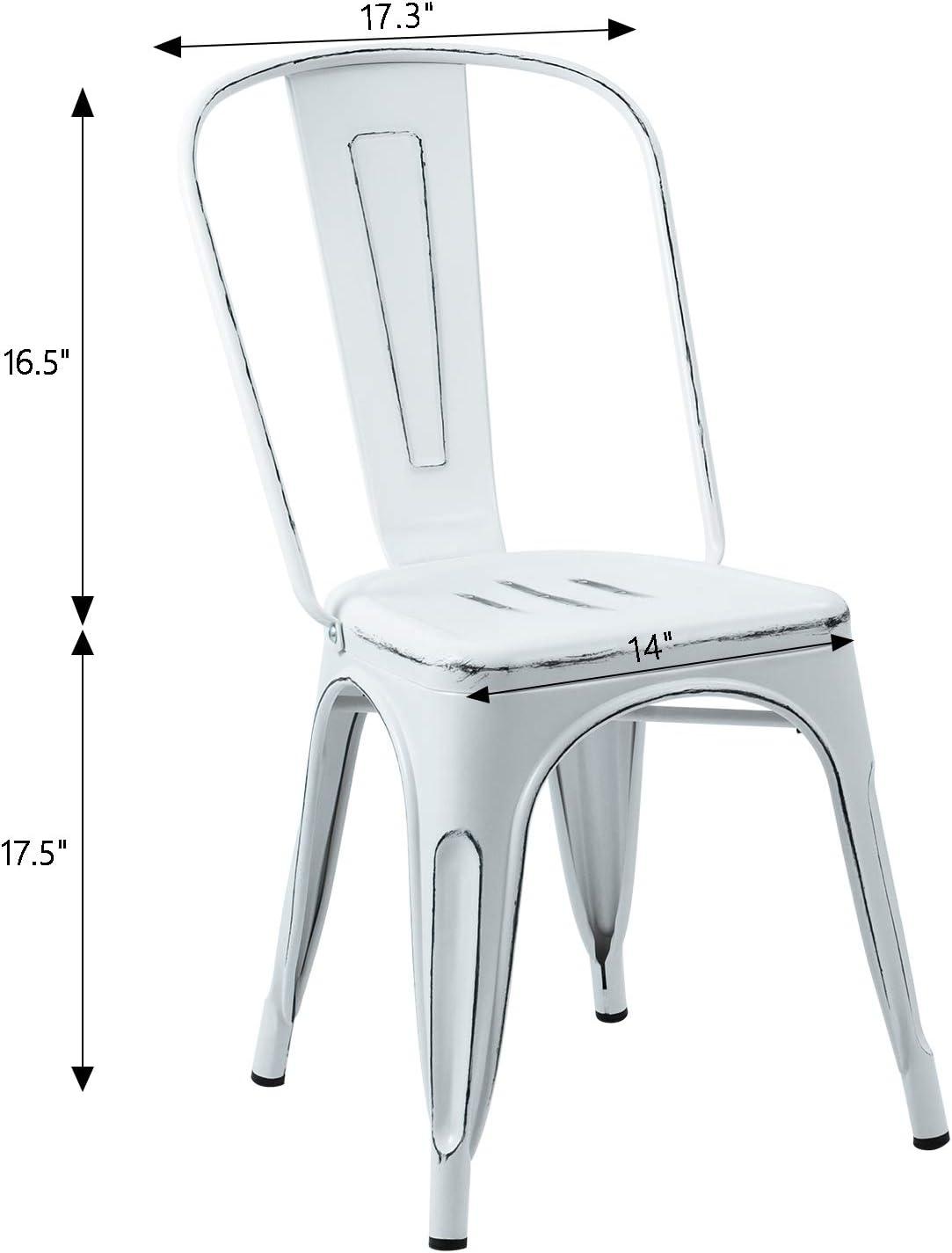 JUMMICO Metal Dining Chair Stackable Indoor Outdoor Industrial Vintage Chairs Bistro Kitchen Cafe Side Chairs with Back Set of 4 (Distressed White)