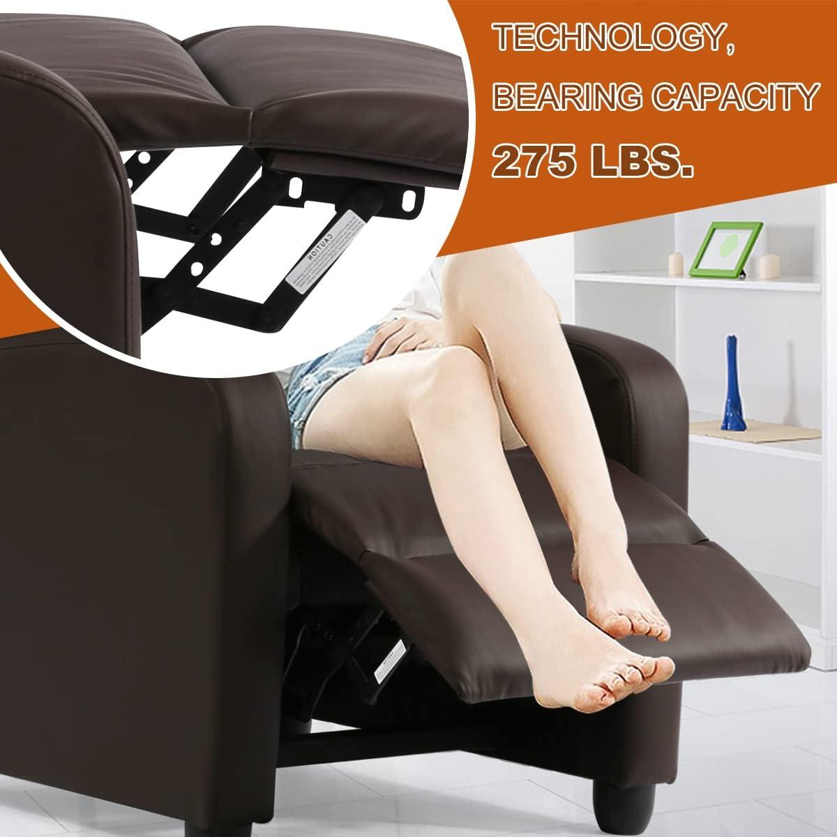 FDW Recliner Chair for Living Room Massage Recliner Sofa Reading Chair Winback Single Sofa Home Theater Seating Modern Reclining Chair, Brown