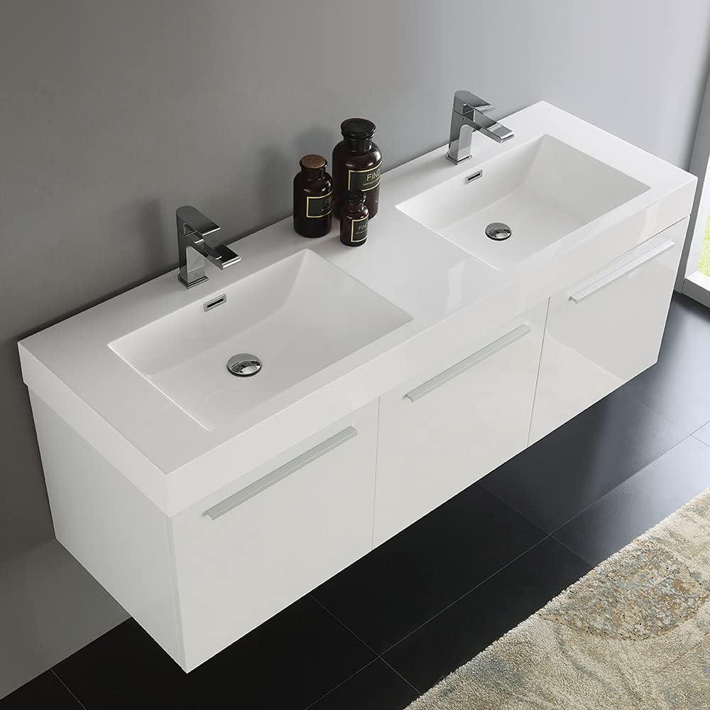 Vista 60'' Wall Mounted Modern Double Bathroom Vanity with Acrylic Vanity Top