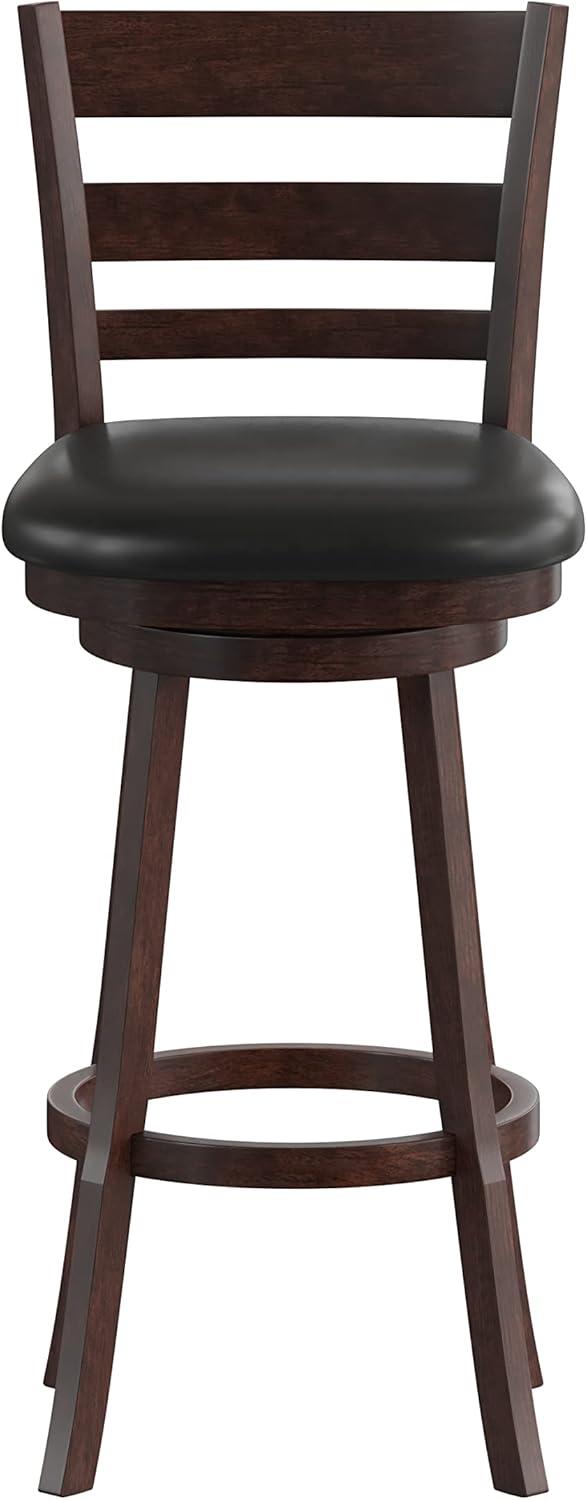 Taylor & Logan Zayne Barstool Espresso: Round Faux Leather, Wood Frame, 300 lbs Capacity