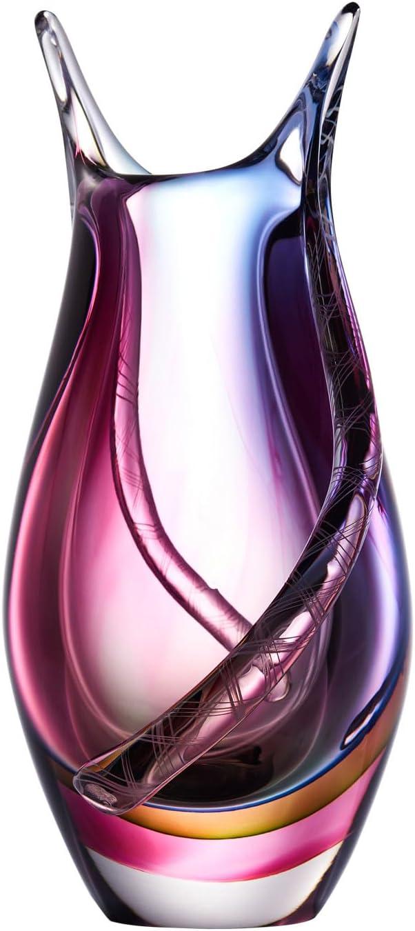 Luxury Lane Hand Blown Sommerso Art Glass Teardrop Vase Multicolored 8"H