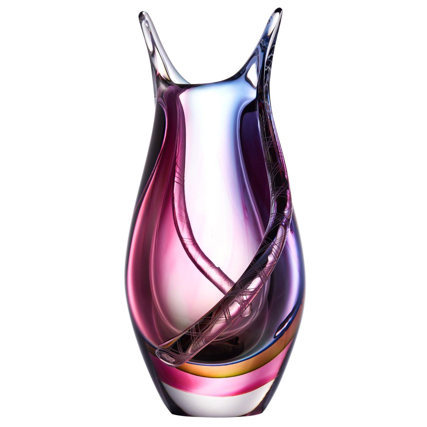 Luxury Lane Hand Blown Sommerso Art Glass Teardrop Vase Multicolored 8"H