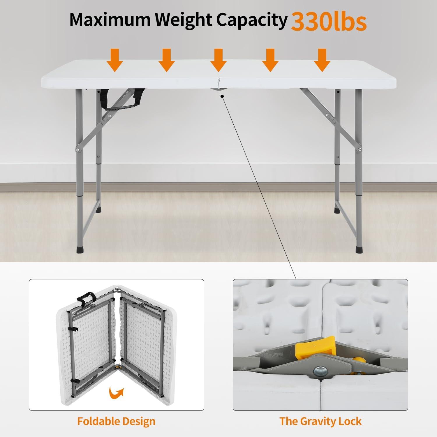 White 4-Foot Folding Plastic Camping Table with Steel Legs