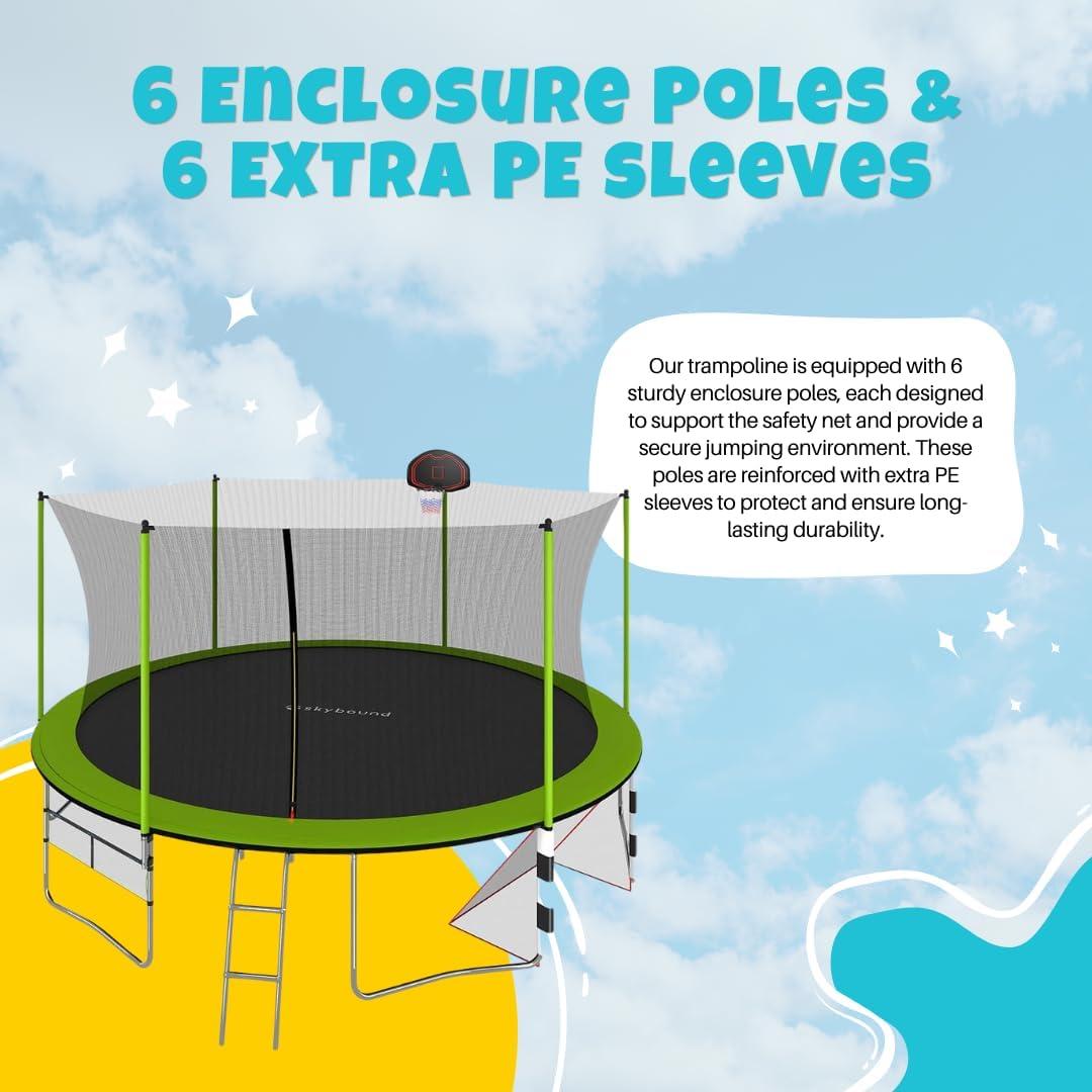 SkyBound 16ft Green Round Trampoline with Enclosure Net